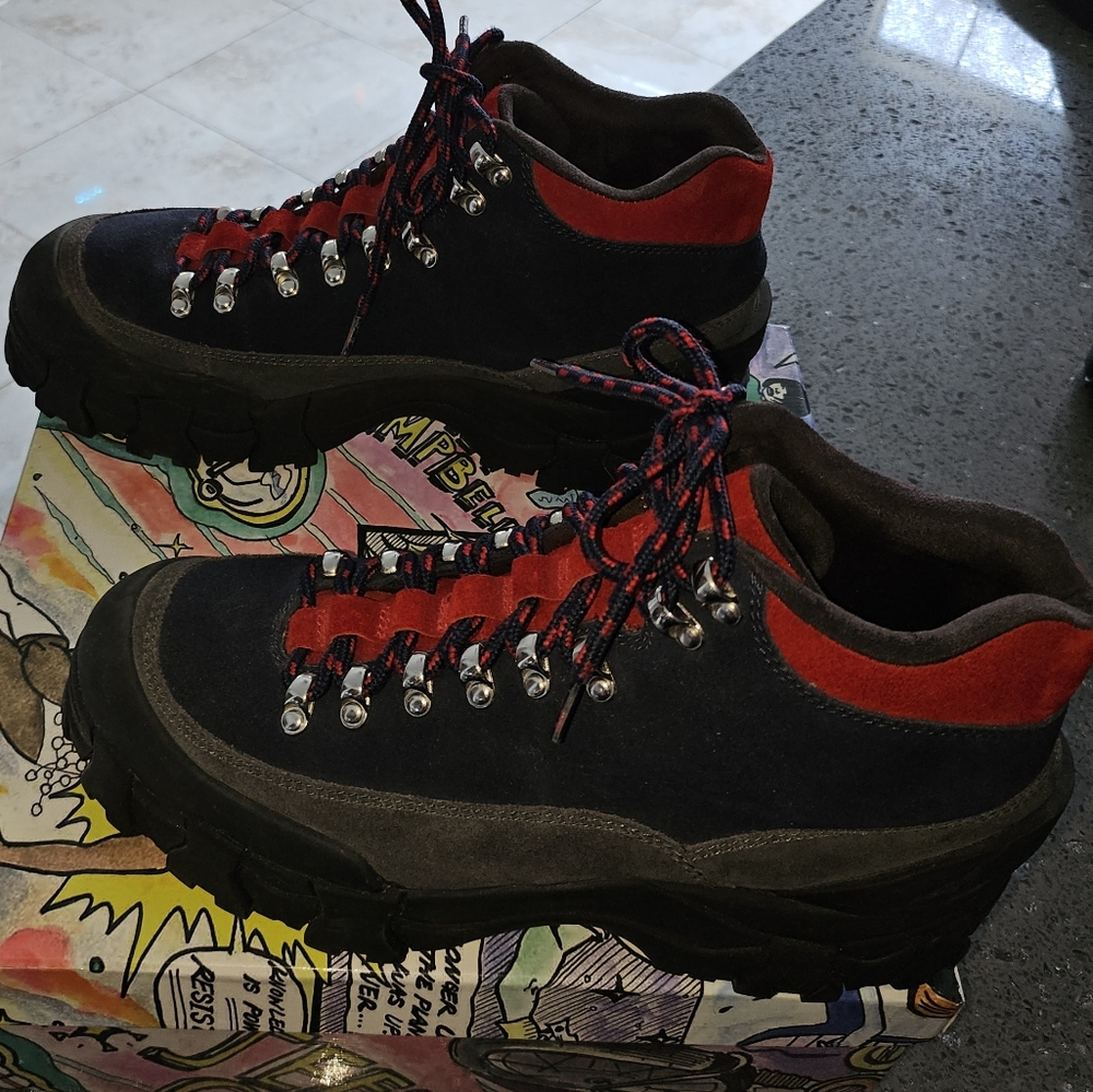 Jeffrey Campbell Black, Navy Blue and Red Suede Boots - Picture 3 of 8